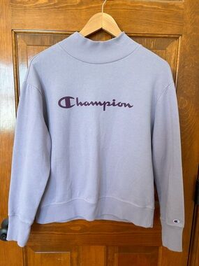 Champion Light Lavender Mock Neck Sweatshirt with Plum Logo Accent